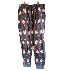 Old Navy Holiday Pajama Pants M Mens Grey Santa Print Tie Waist‎ Cuffed Skinny